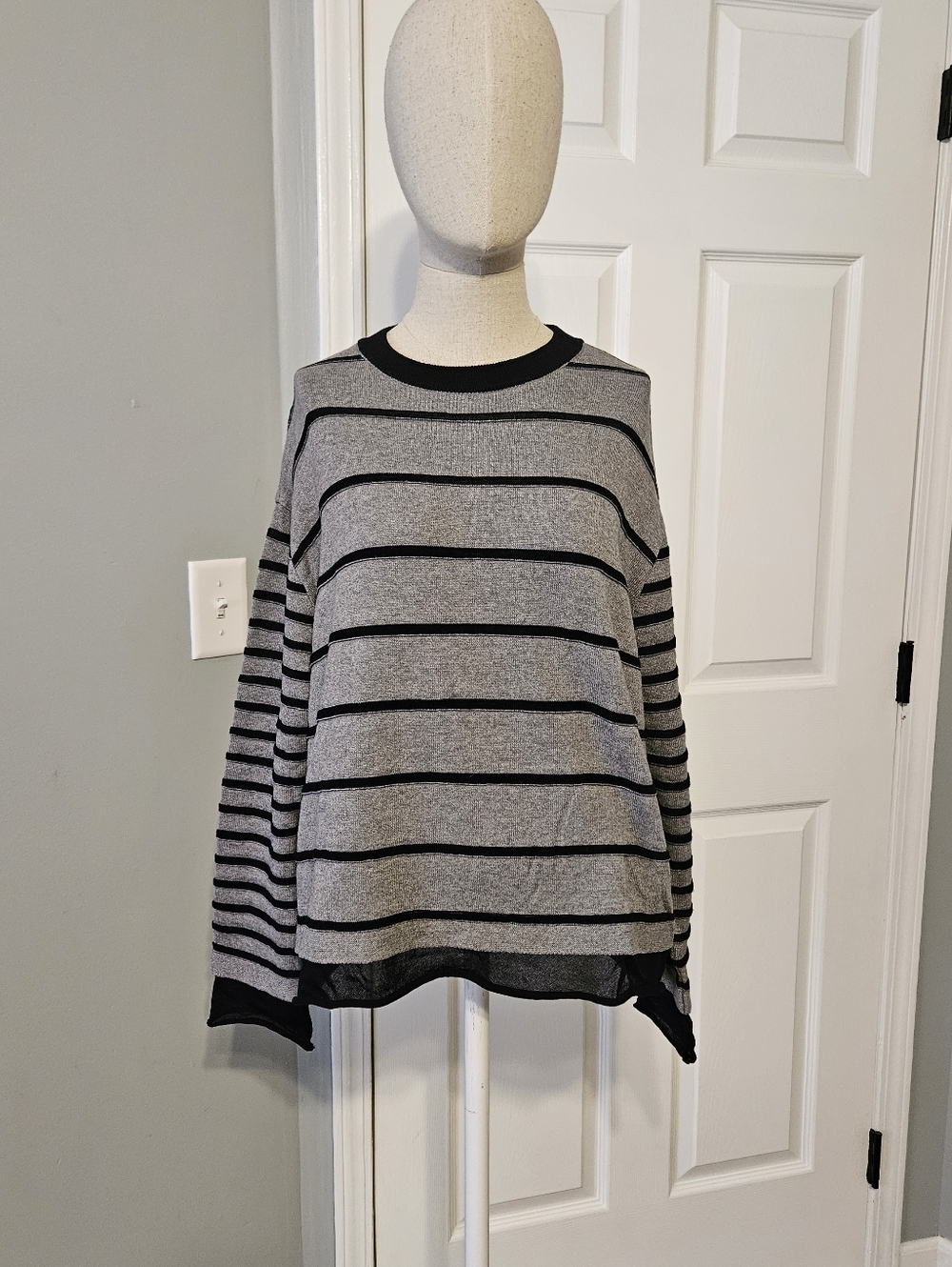 Soft Striped Crewneck Sweater in Gray and Black